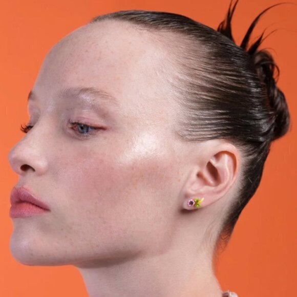 LES NEREIDES Anthropologie BLUE AND PINK flower POST EARRINGS - Picture 5 of 6